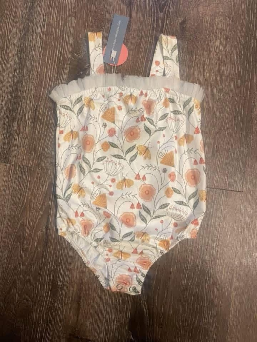 Floral Ruffle Baby Romper - Peach & Yellow Print